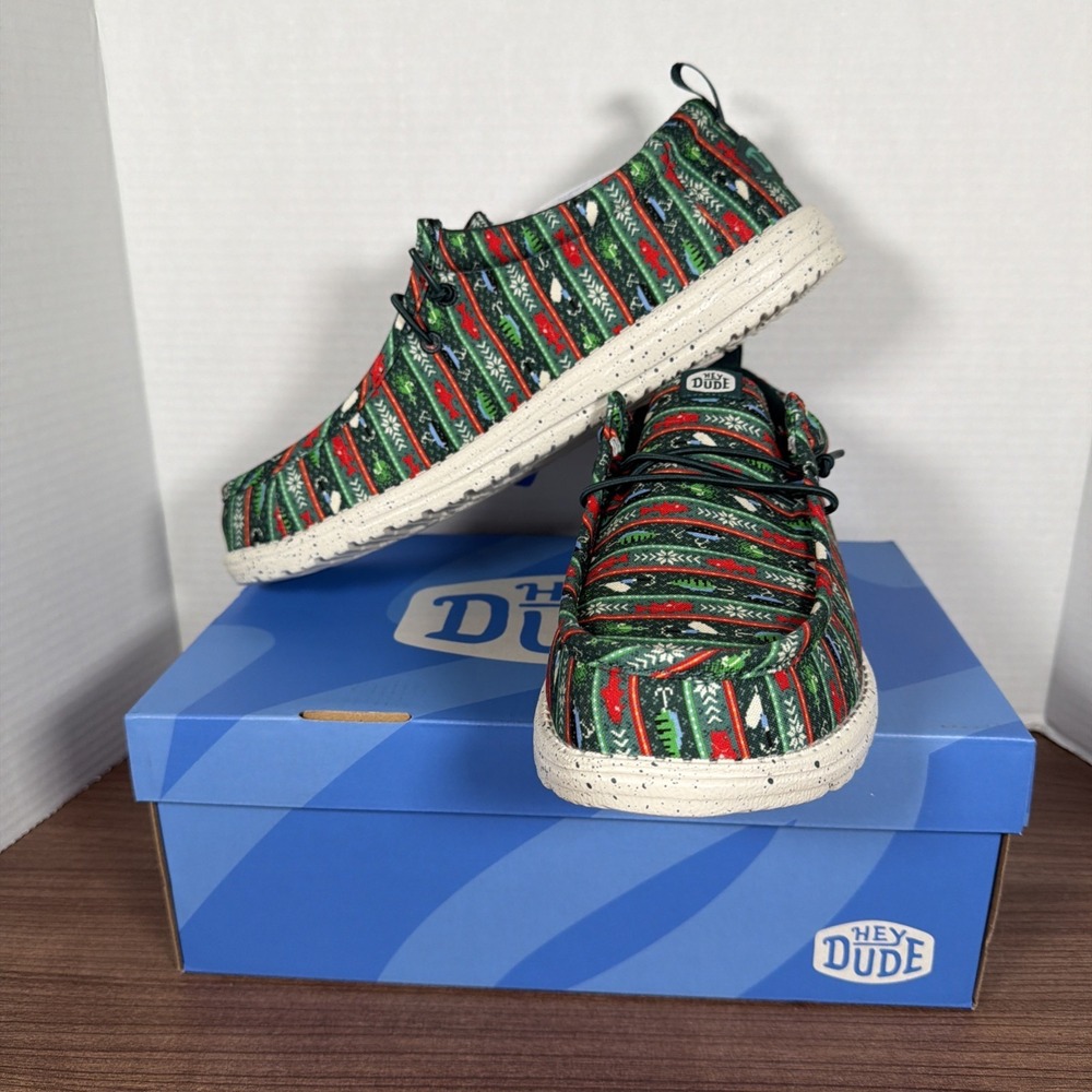 Hey Dude Men's Wally Fishmas Sweater Pine Green/Multi Shoes NIB! 2025 Sz Mens 10 - Picture 3 of 7